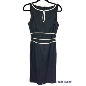 The Limited Black White Sleeveless Keyhole Zip Up Sheath Office Dress Size 6